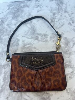 Coach Brown Leopard Patent Wristlet